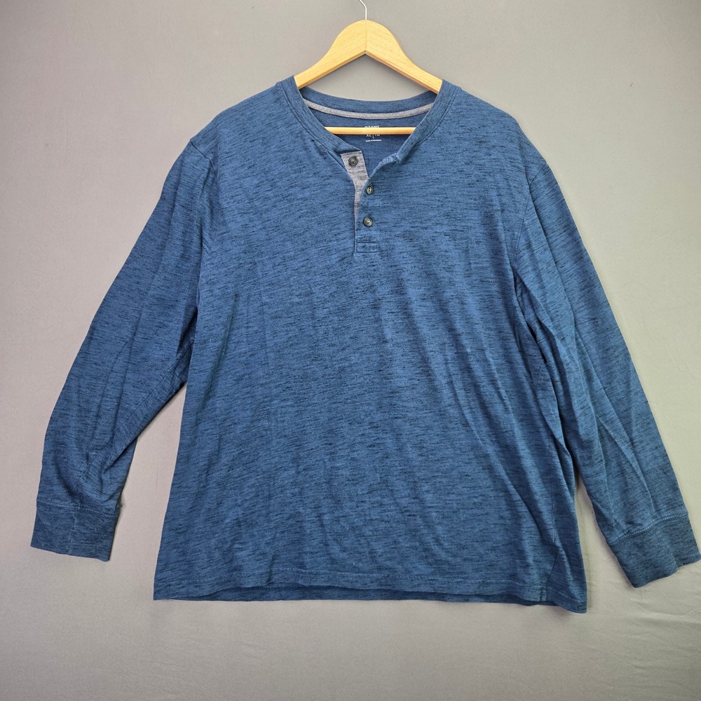 Old Navy Henley Shirt Long Sleeve Slub Knit XL Blue Space Dye Button Up Tee